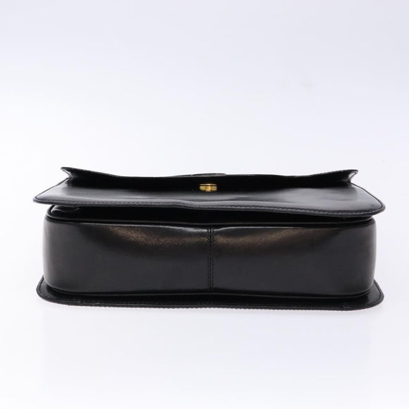 BALLY Hand Bag Leather Black Gold Auth gh533