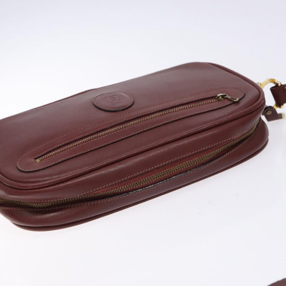CARTIER Must Line Shoulder Bag Leather Bordeaux Gold Auth gh535