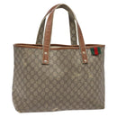 GUCCI GG Supreme Web Sherry Line Tote Bag PVC Beige Red 211134 Auth gh538-1