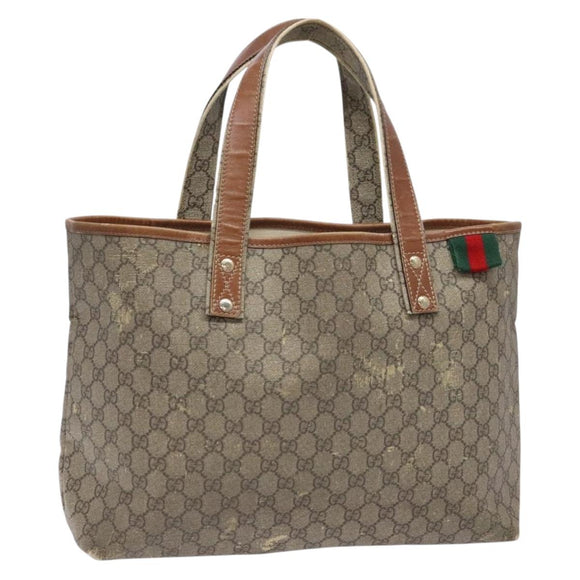 GUCCI GG Supreme Web Sherry Line Tote Bag PVC Beige Red 211134 Auth gh538