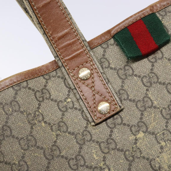 GUCCI GG Supreme Web Sherry Line Tote Bag PVC Beige Red 211134 Auth gh538