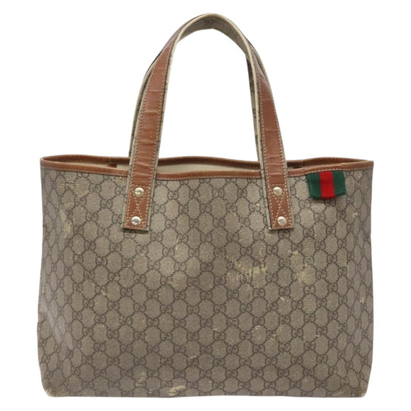 GUCCI GG Supreme Web Sherry Line Tote Bag PVC Beige Red 211134 Auth gh538