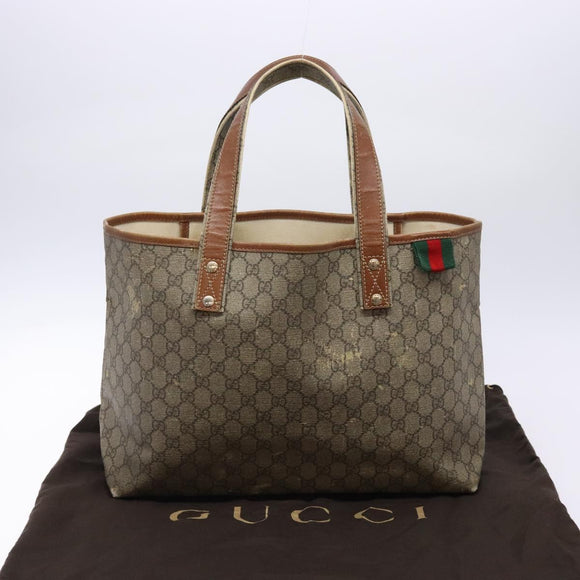 GUCCI GG Supreme Web Sherry Line Tote Bag PVC Beige Red 211134 Auth gh538