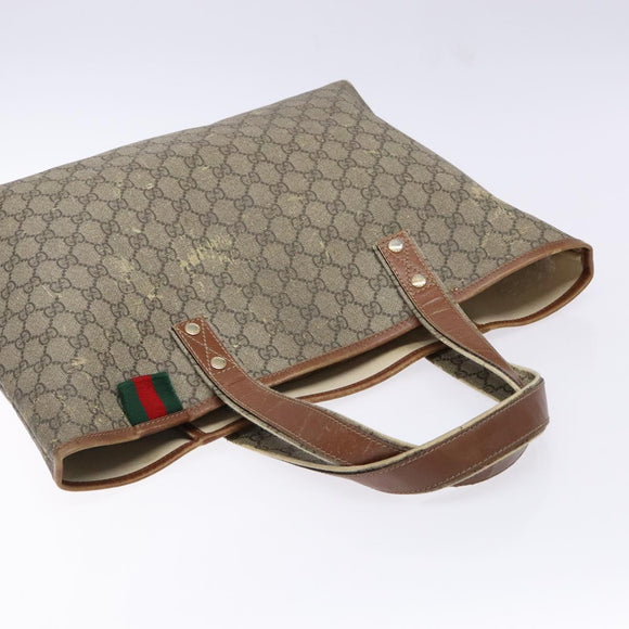 GUCCI GG Supreme Web Sherry Line Tote Bag PVC Beige Red 211134 Auth gh538
