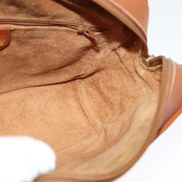 GUCCI Shoulder Bag Leather Brown Gold Auth gh539