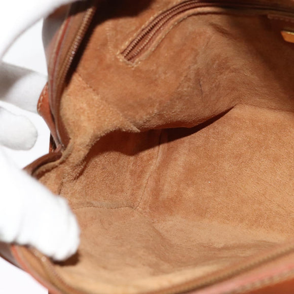 GUCCI Shoulder Bag Leather Brown Gold Auth gh539