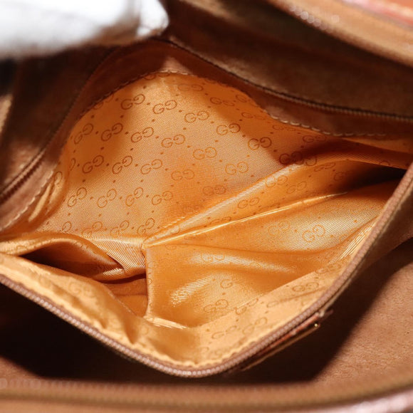 GUCCI Shoulder Bag Leather Brown Gold Auth gh539