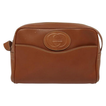 GUCCI Shoulder Bag Leather Brown Gold Auth gh539 - 0