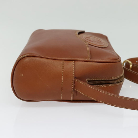 GUCCI Shoulder Bag Leather Brown Gold Auth gh539