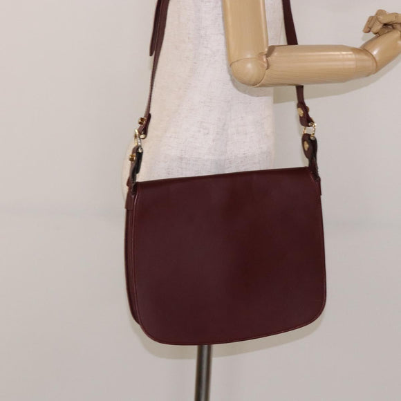 CARTIER Must Line Shoulder Bag Leather Bordeaux Gold Auth gh540