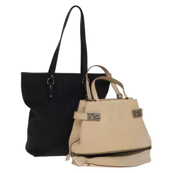 Salvatore Ferragamo Shoulder Bag Leather 2 Set Black Beige Auth gh541