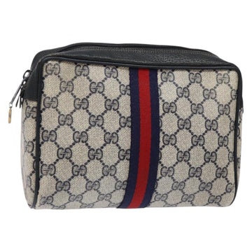 GUCCI GG Supreme Sherry Line Clutch Bag PVC Navy Gold 75 01 012 Auth gh543