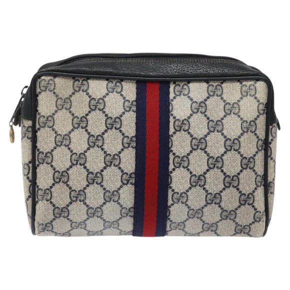 GUCCI GG Supreme Sherry Line Clutch Bag PVC Navy Gold 75 01 012 Auth gh543