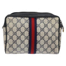 GUCCI GG Supreme Sherry Line Clutch Bag PVC Navy Gold 75 01 012 Auth gh543-3