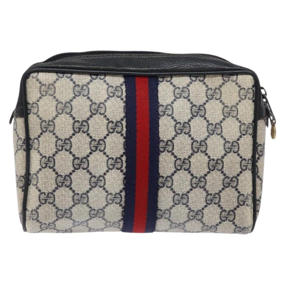 GUCCI GG Supreme Sherry Line Clutch Bag PVC Navy Gold 75 01 012 Auth gh543