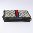 GUCCI GG Supreme Sherry Line Clutch Bag PVC Navy Gold 75 01 012 Auth gh543-6