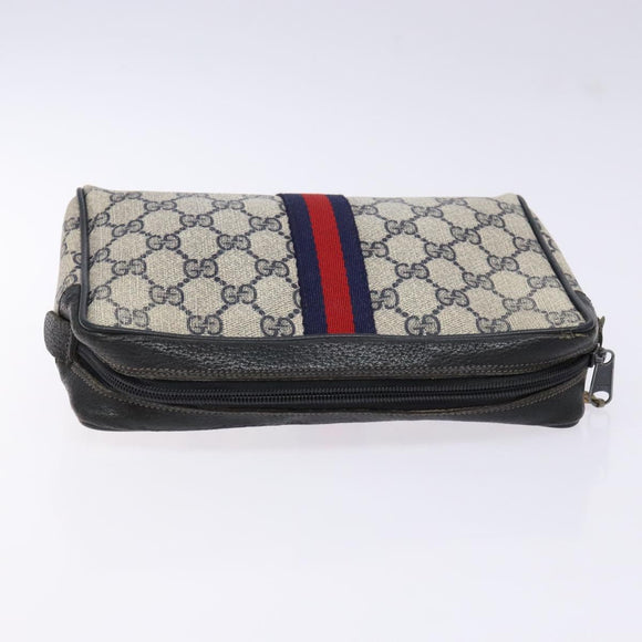 GUCCI GG Supreme Sherry Line Clutch Bag PVC Navy Gold 75 01 012 Auth gh543