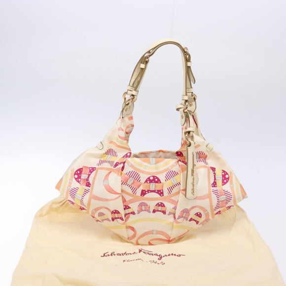 Salvatore Ferragamo Shoulder Bag Nylon Beige Gold Auth gh550