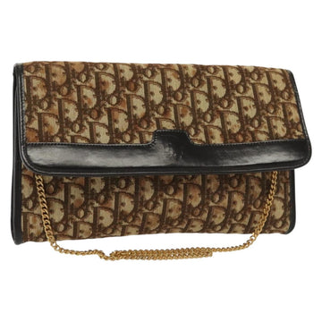 Christian Dior Trotter Canvas Chain Shoulder Bag Brown Gold Auth gh553
