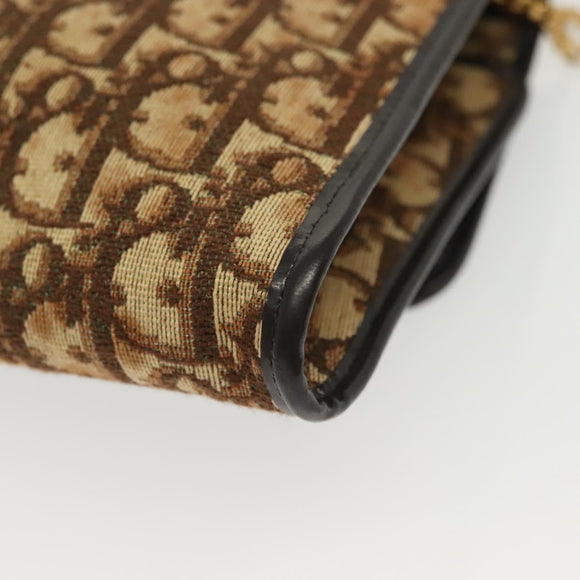 Christian Dior Trotter Canvas Chain Shoulder Bag Brown Gold Auth gh553
