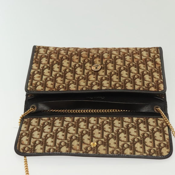 Christian Dior Trotter Canvas Chain Shoulder Bag Brown Gold Auth gh553
