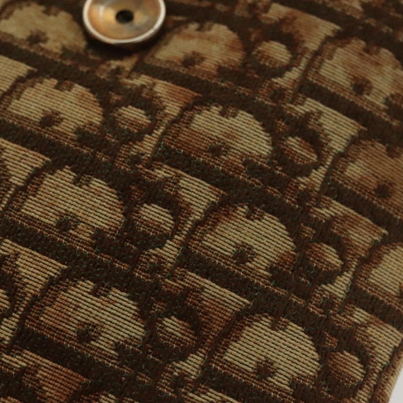 Christian Dior Trotter Canvas Chain Shoulder Bag Brown Gold Auth gh553