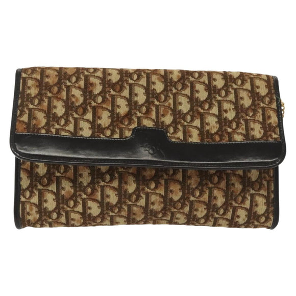 Christian Dior Trotter Canvas Chain Shoulder Bag Brown Gold Auth gh553