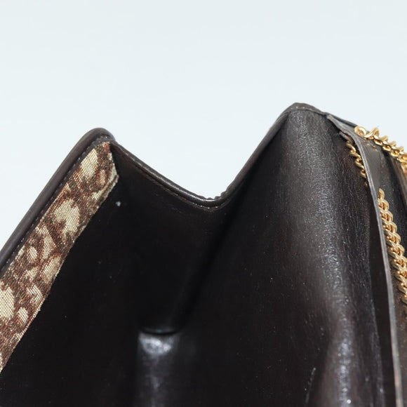 Christian Dior Trotter Canvas Chain Shoulder Bag Brown Gold Auth gh553