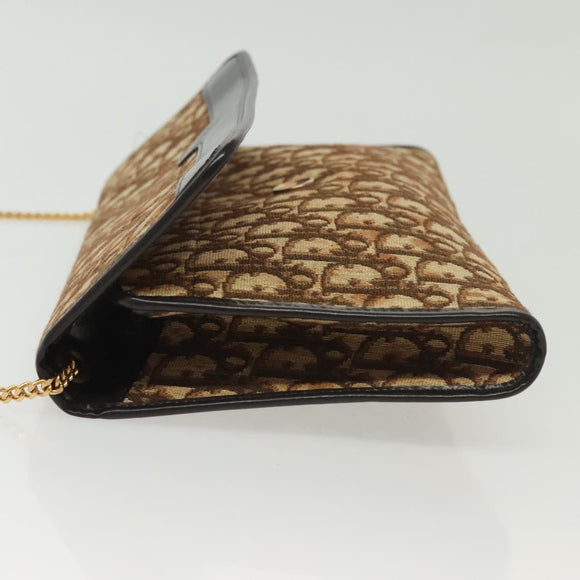 Christian Dior Trotter Canvas Chain Shoulder Bag Brown Gold Auth gh553