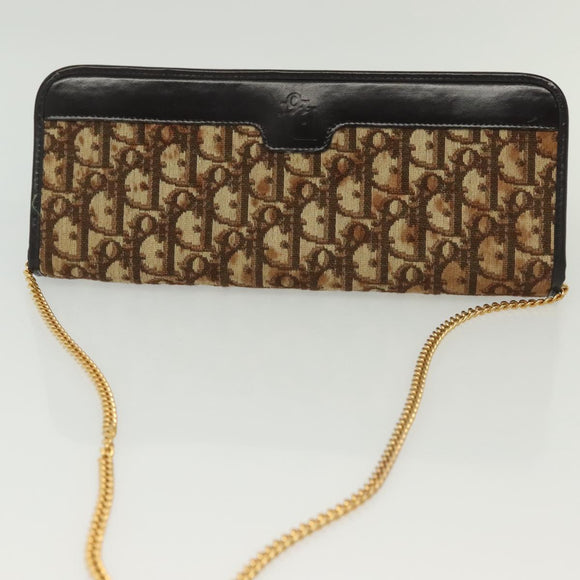 Christian Dior Trotter Canvas Chain Shoulder Bag Brown Gold Auth gh553