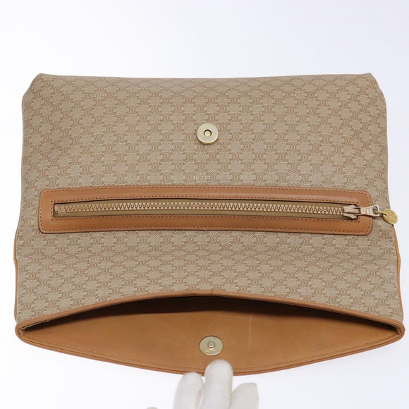 CELINE Macadam Canvas Clutch Bag PVC Beige Gold Auth gh557