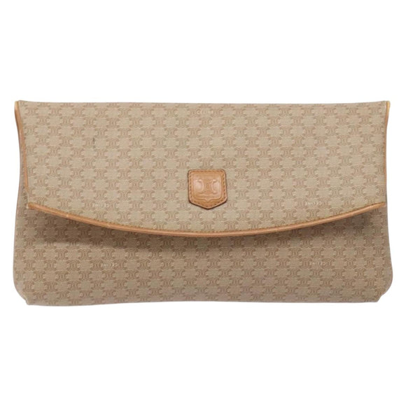 CELINE Macadam Canvas Clutch Bag PVC Beige Gold Auth gh557