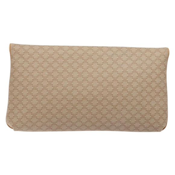 CELINE Macadam Canvas Clutch Bag PVC Beige Gold Auth gh557