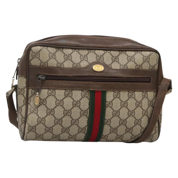 GUCCI GG Supreme Web Sherry Line Shoulder Bag PVC Beige Gold Red Auth gh559