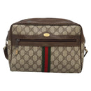 GUCCI GG Supreme Web Sherry Line Shoulder Bag PVC Beige Gold Red Auth gh559-13