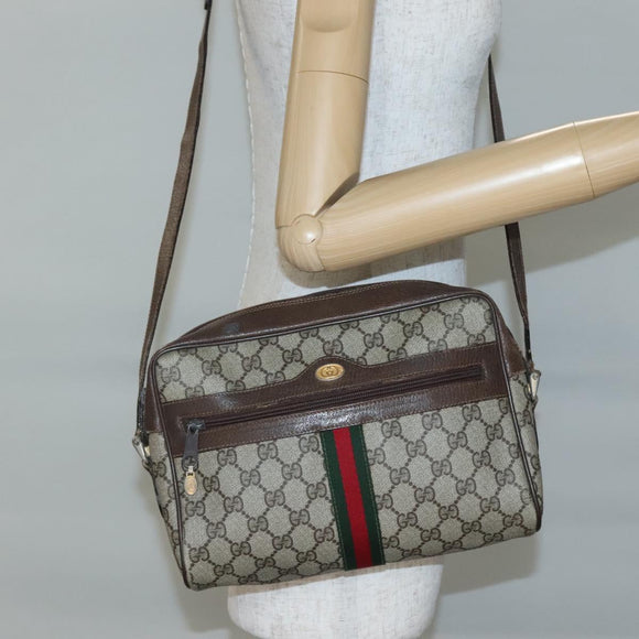 GUCCI GG Supreme Web Sherry Line Shoulder Bag PVC Beige Gold Red Auth gh559