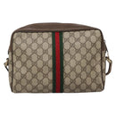 GUCCI GG Supreme Web Sherry Line Shoulder Bag PVC Beige Gold Red Auth gh559-2