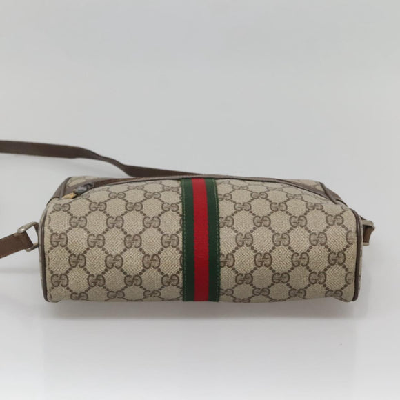 GUCCI GG Supreme Web Sherry Line Shoulder Bag PVC Beige Gold Red Auth gh559