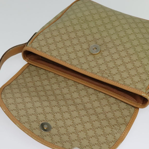 CELINE Macadam Canvas Shoulder Bag PVC Beige Gold Auth gh566