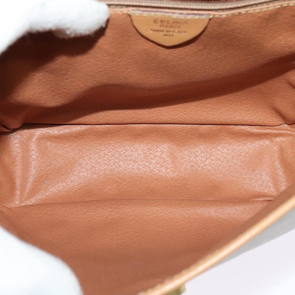 CELINE Macadam Canvas Shoulder Bag PVC Beige Gold Auth gh566