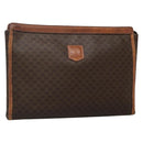CELINE Macadam Canvas Clutch Bag PVC Leather Brown Auth gh579-1