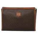 CELINE Macadam Canvas Clutch Bag PVC Leather Brown Auth gh579-2