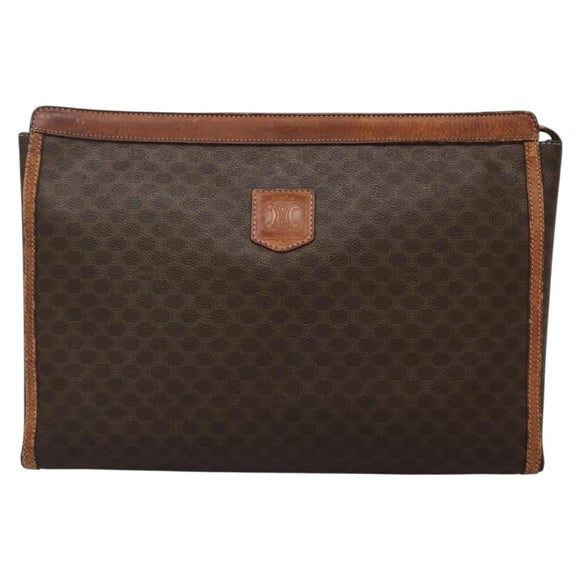 CELINE Macadam Canvas Clutch Bag PVC Leather Brown Auth gh579