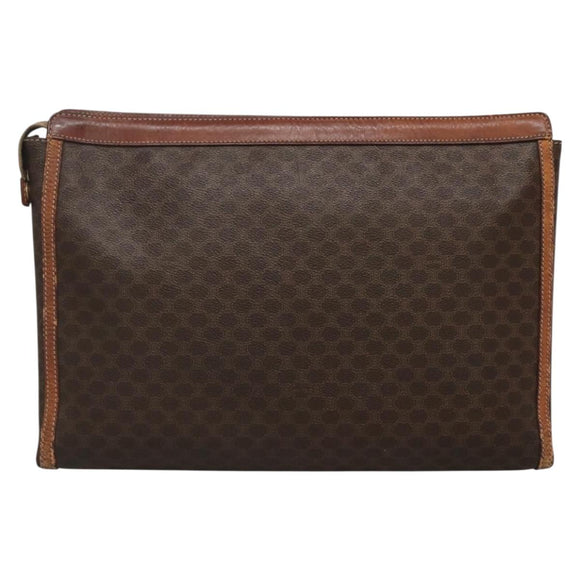 CELINE Macadam Canvas Clutch Bag PVC Leather Brown Auth gh579