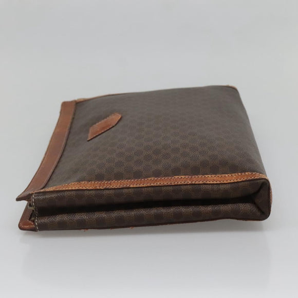 CELINE Macadam Canvas Clutch Bag PVC Leather Brown Auth gh579