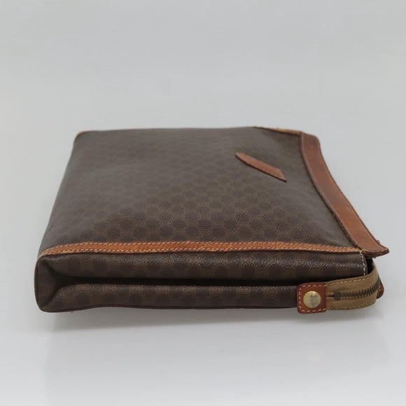CELINE Macadam Canvas Clutch Bag PVC Leather Brown Auth gh579