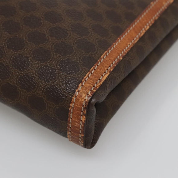 CELINE Macadam Canvas Clutch Bag PVC Leather Brown Auth gh579