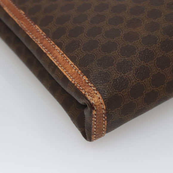 CELINE Macadam Canvas Clutch Bag PVC Leather Brown Auth gh579