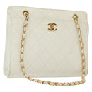 CHANEL Matelasse Chain Shoulder Bag Caviar Skin White Gold CC Auth gh580-1