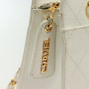 CHANEL Matelasse Chain Shoulder Bag Caviar Skin White Gold CC Auth gh580-16
